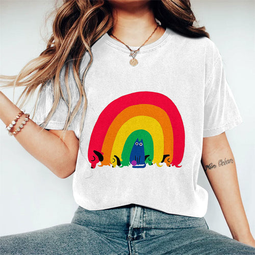 Rainbow Fam Print Short Sleeve Crew Neck T-shirt