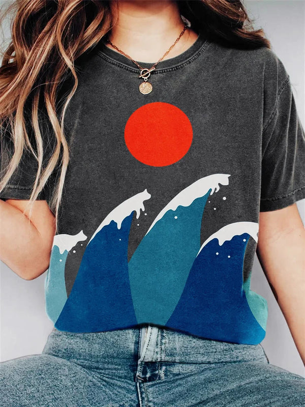 Wave Cat Japanese Art Short Sleeve T-shirt