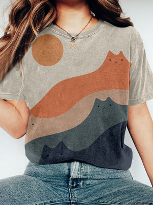 Cute Cats Mountain Art T-shirt