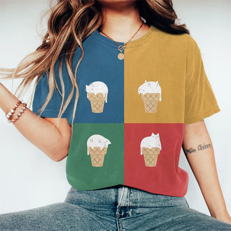 Cute Cat Ice Cream Art Print T-shirt