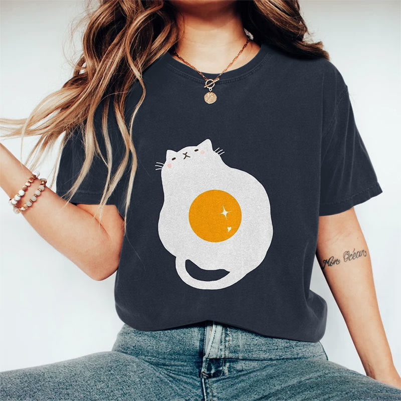 Cute Cat Egg Art Print Short-sleeved T-shirt