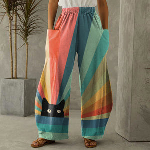 Rainbow Cat Print Casual Pants