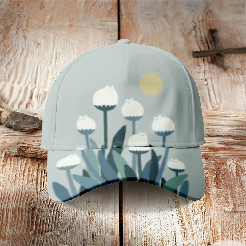 Abstract Creative Spring Cute Cat And Plant Painting Art Cap