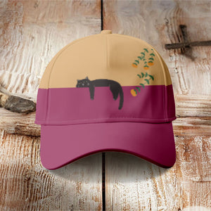 Abstract Creative Lazy Black Cat Painting Art Cap