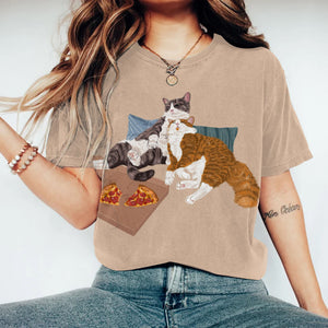 Cat Print Round Neck Short Sleeve T-shirt