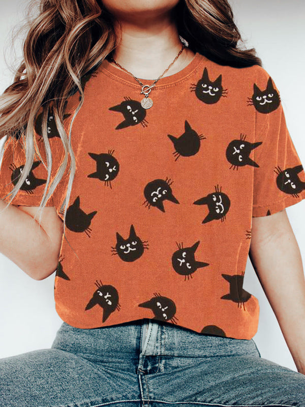 Cat Head Print Short Sleeve T-shirt