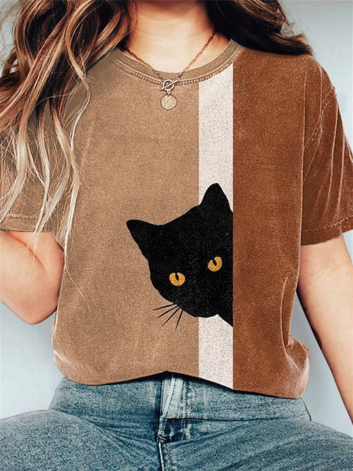 Cute Cat Print Casual T-shirt