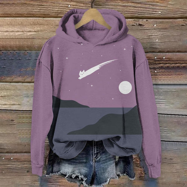 Abstract Creative Cute Cat Leaping Under The Starry Sky Painting Art  Hoodie