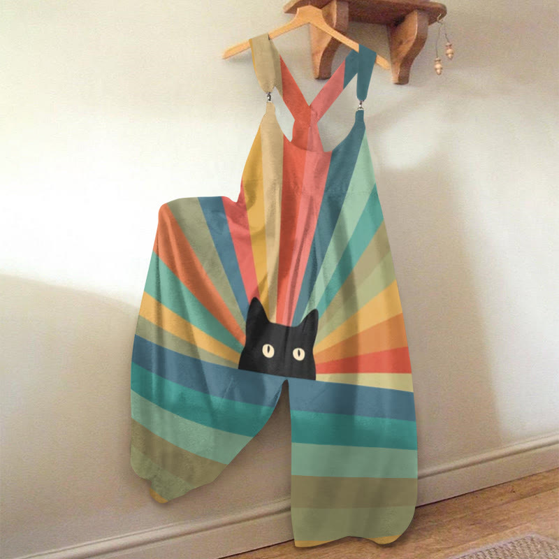 Women's Rainbow Cat Print Jumpsuit