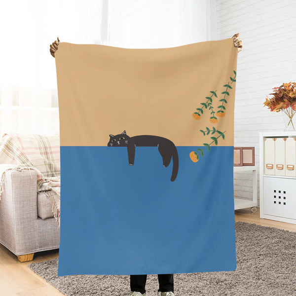 Abstract Creative Lazy Black Cat Painting Art Blanket