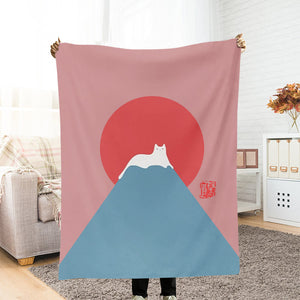 White Cat Snow On Mount Fuji Japanese Art Print Blanket