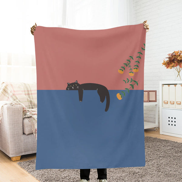 Abstract Creative Lazy Black Cat Painting Art Blanket