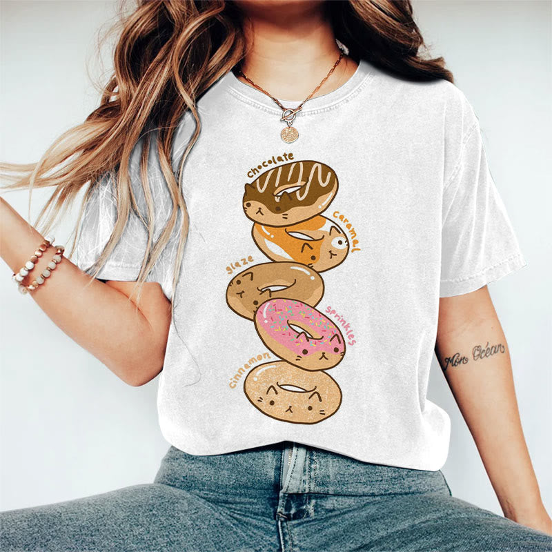 Cute Cat Donut Print Short Sleeve T-shirt