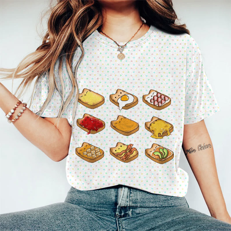 Cat Toast Print Short Sleeve T-shirt