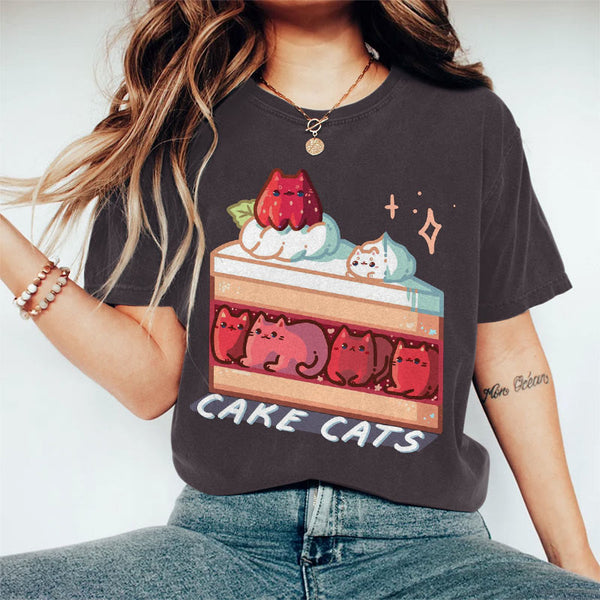 Cake Cats Print Short Sleeve T-shirt