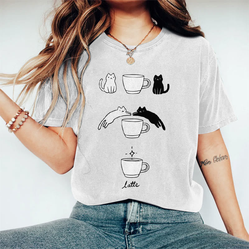 Cat Latte Print Short Sleeve T-shirt