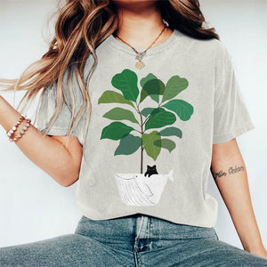 Cat And Plant Art Print Short Sleeve T-shirt