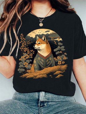 Japanese Art Dog Print T-shirt