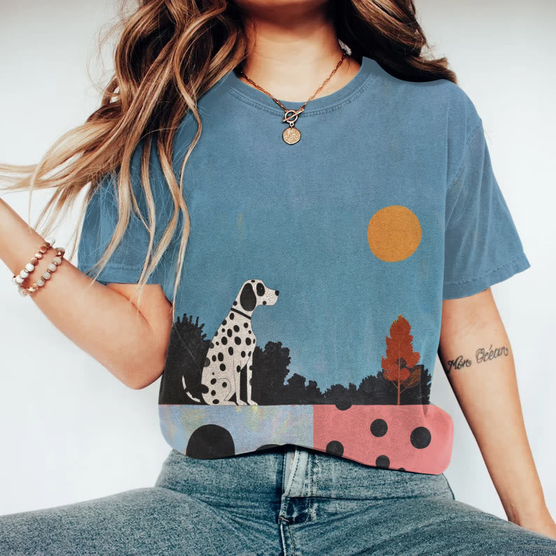 Retro Dalmatian Landscape Sunset Painting Art Print T-shirt