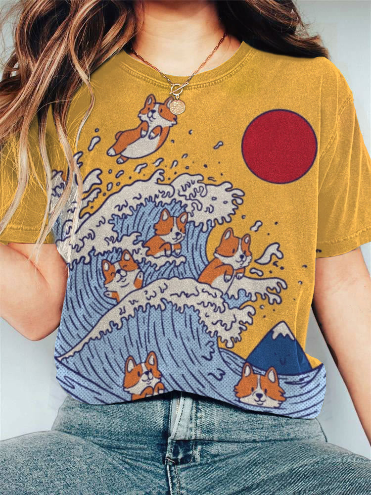 Japanese Art Dog Print T-shirt