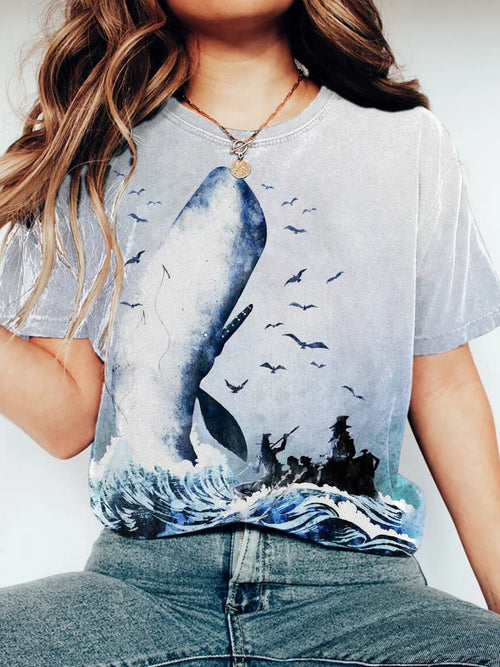 Whale Watercolor Print Short Sleeve T-shirt