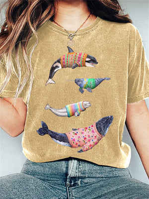 Women's Whale Art Painting Print Casual T-shirt