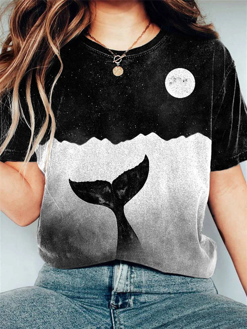 Whale Tail Print Casual T-shirt