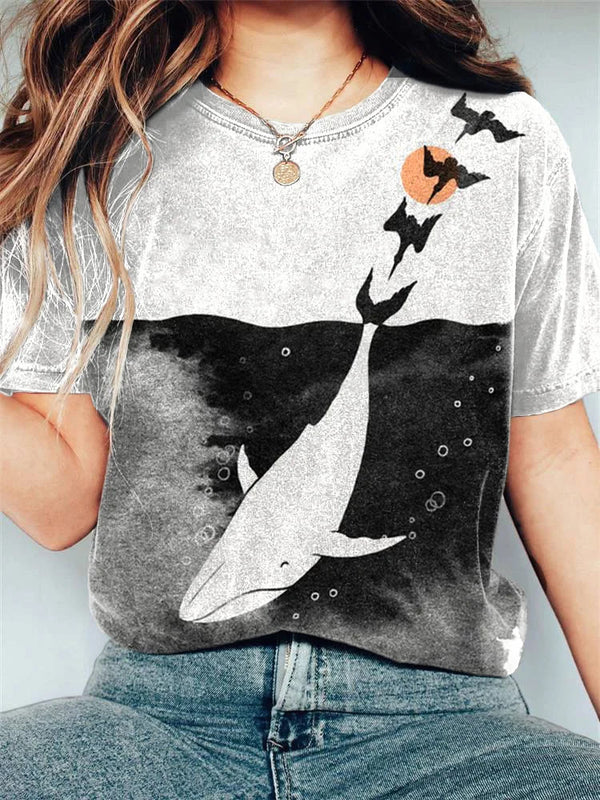 Whale Art Painting Print Casual T-shirt