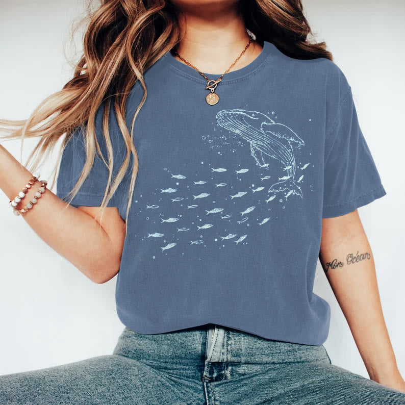 Whale Print Crew Neck Short Sleeve T-shirt