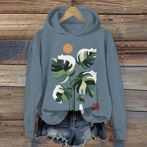 Abstract Creative Cute Cat And Plant Sun Painting Art Women's Hoodie