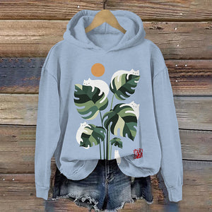 Abstract Creative Cute Cat And Plant Sun Painting Art Women's Hoodie