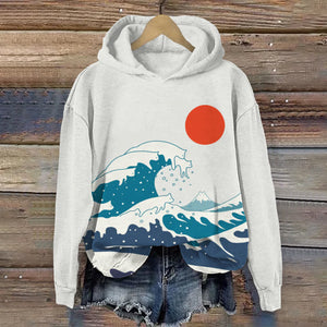 Abstract Creative Cute Cat In Wave Painting Art Women's Hoodie