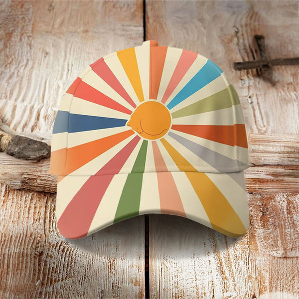 Cute Kitten Rainbow Sun Ray Art Cap