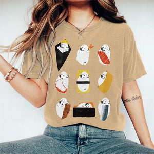 Cute Polar Bear Sushi Art Print Crew Neck Short Sleeve Casual T-shirt