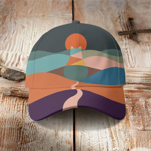 Cat Mountains Landscape Sunrise Japanese Art Cap