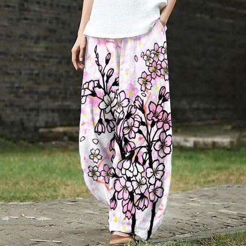 Japanese Cherry Blossom Print Casual Pants