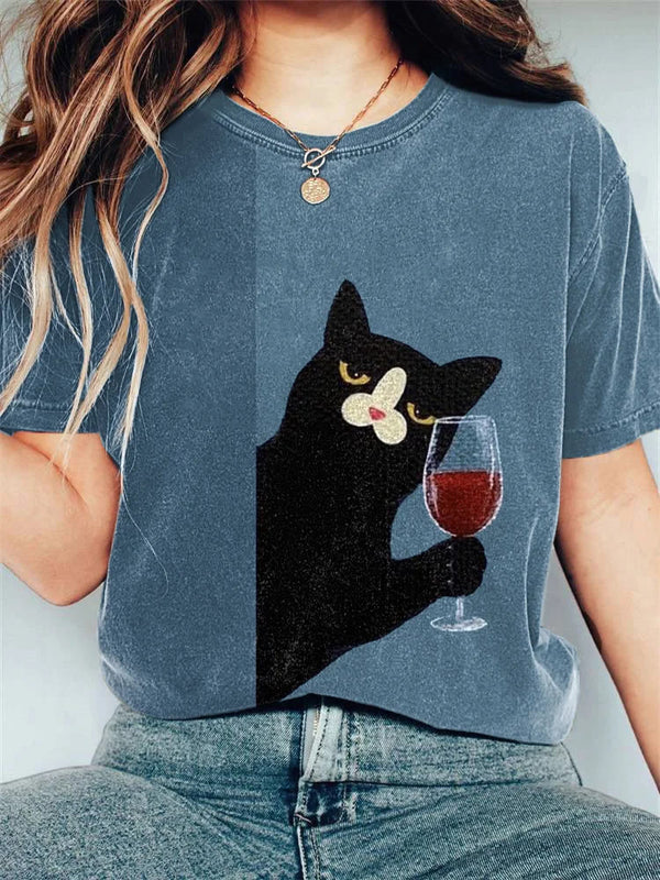 Funny Cat Print Short Sleeve Casual T-shirt