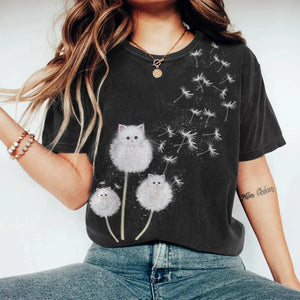 Dandelion Cat Art Pattern Short Sleeve T-shirt