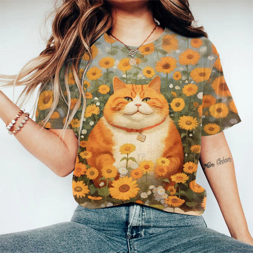 Orange Tabby Cat Print Short Sleeve T-shirt