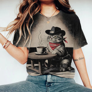 Funny Cowboy Cat Art Print Short Sleeve T-shirt