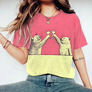 Japanese Art Abstract Creative Chilling Cats Cheers Art Print Print Casual T-shirt