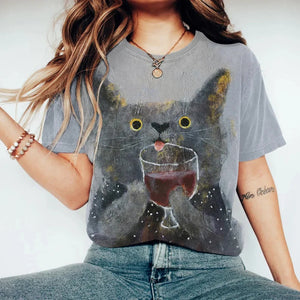 The Cat With Glass Of Wine Art Print Short Sleeve T-shirt