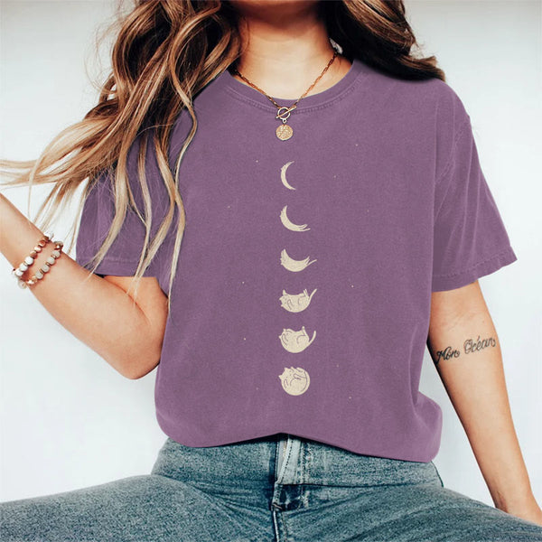 Lunar Eclipse Cat Print T-shirt