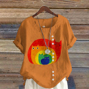 Abstract Creative Cute Cat Print Art Blouse