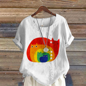 Abstract Creative Cute Cat Print Art Blouse