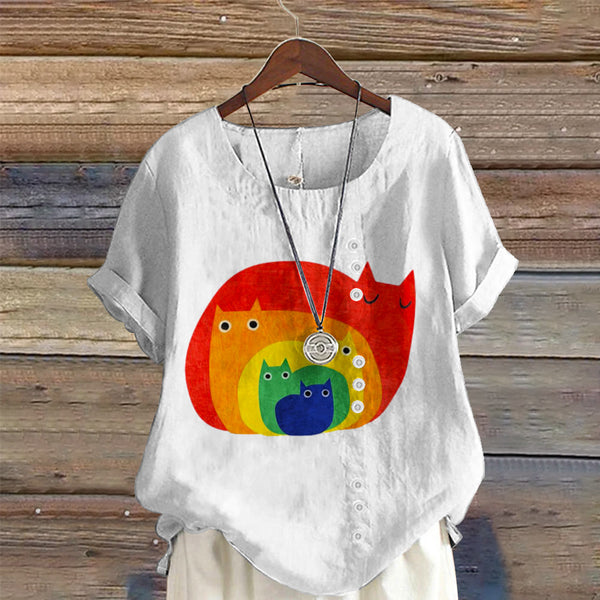 Abstract Creative Cute Cat Print Art Blouse