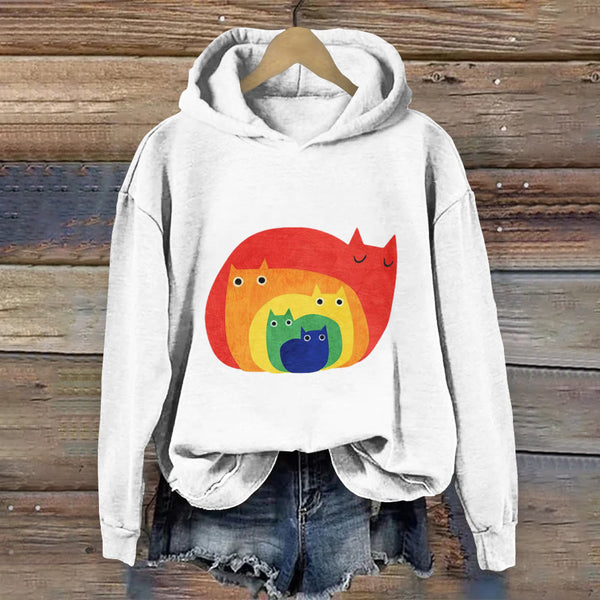 Abstract Creative Cute Cat Print Art Women's Hoodie