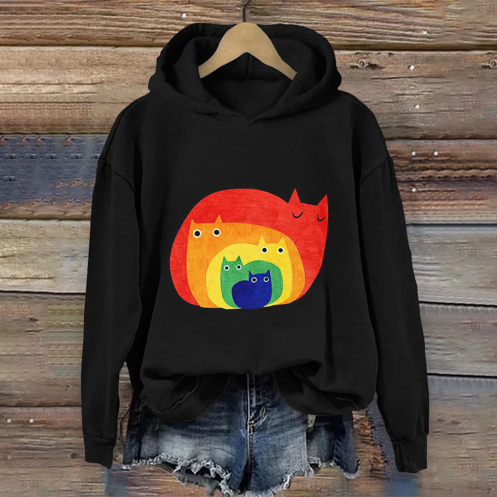 Abstract Creative Cute Cat Print Art Women's Hoodie