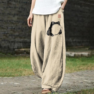 Frog Ancient Japanese Art Print Casual Pants