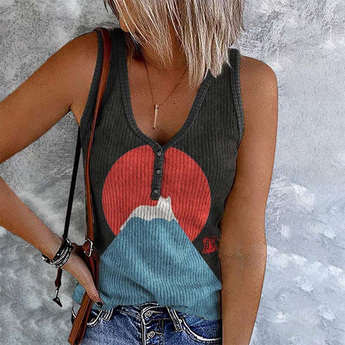 White Cat Snow On Mount Fuji Button Up Tank Top